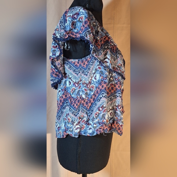 BONGO Floral Off-Shoulder Top - Blue and Red - Picture 2 of 6